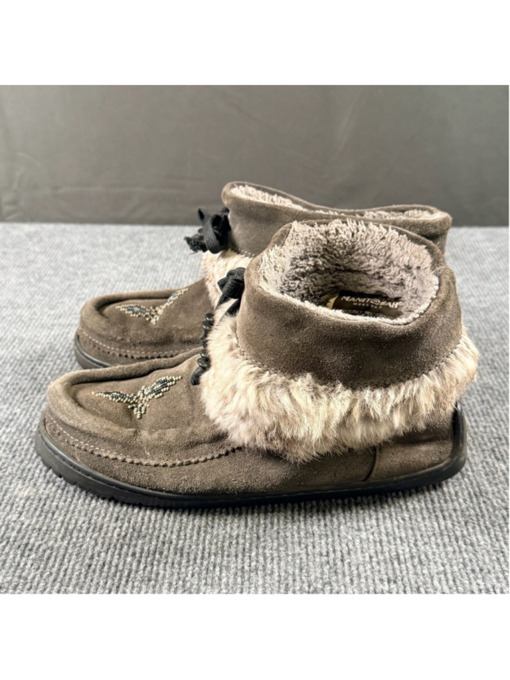 Manitobah Mukluks Womens 7 Beaded Vibram Suede Fur Trim Cozy Mukluk Boots Brown - Picture 2 of 12